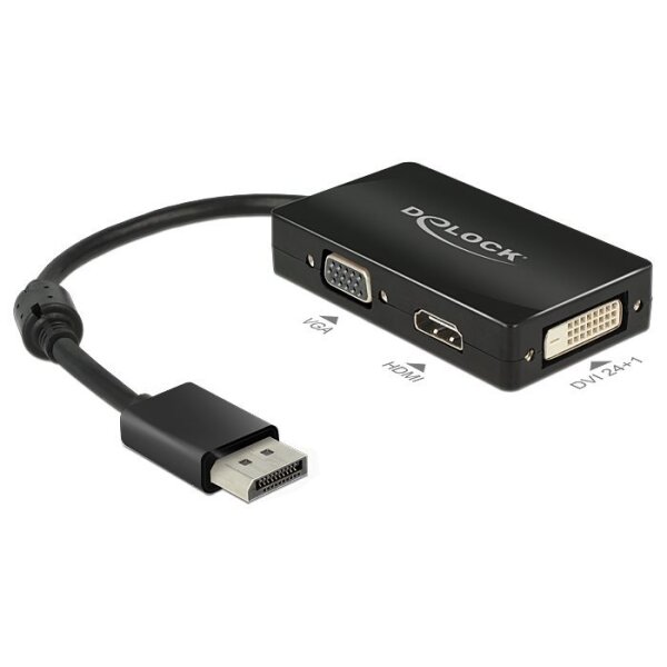 Delock Adapter DisplayPort 1.1 (DP) auf VGA/HDMI/DVI  passiv black