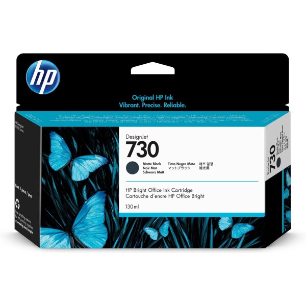 Tinte HP DsgnJ T1600/T1700/T2600 Mattschwarz P2V65A HP 730 Mattschwarz/130ml