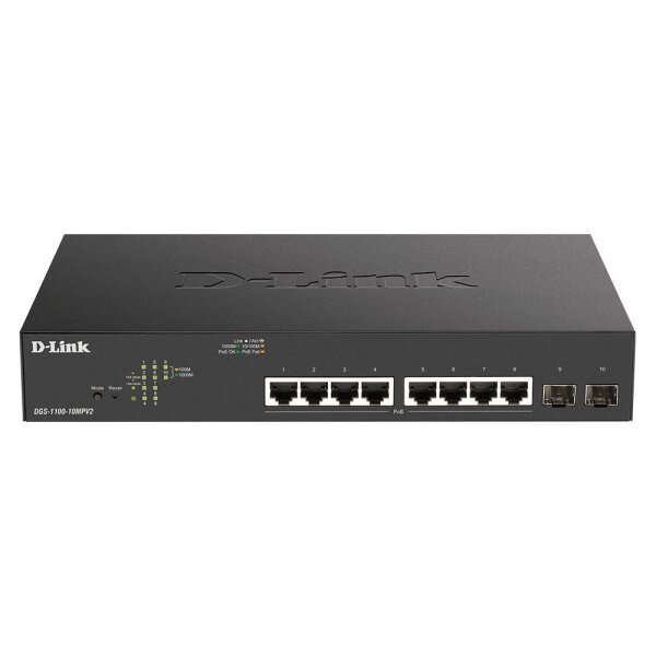 D-Link Switch DGS-1100-10MPV2/E 8xGBit/2xSFP 19" Managed PoE+ (130W) Ohne UK Stecker