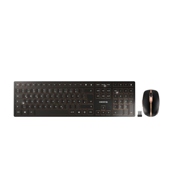 CHERRY Desktop DW 9100 SLIM [DE] WL AES black/copper BT Lithium Akku - wochenlange Nutzung ohne Aufladung