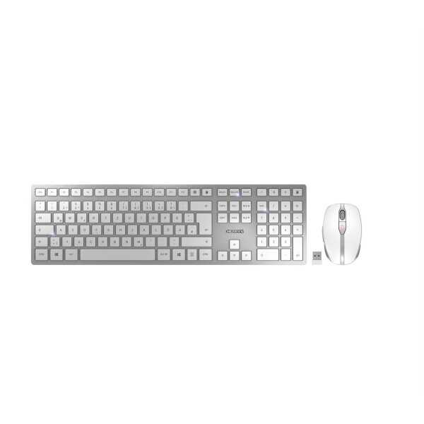 CHERRY Desktop DW 9100 SLIM [DE] WL AES silver BT Lithium Akku - wochenlange Nutzung ohne Aufladung