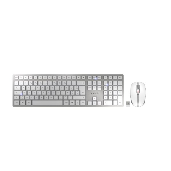 CHERRY Desktop DW 9100 SLIM [FR] WL AES silver BT Lithium Akku - wochenlange Nutzung ohne Aufladung