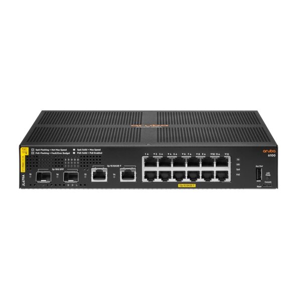 HPE Aruba Switch CX 6100 12G 2SFP+ 12xGBit/2xSFP+ PoE 139W JL679A