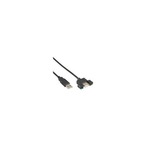 Kabel USB 2.0 Stecker A auf Einbaubuchse A 0,6m black mit Halterung zum Verschrauben der Einbaubuchse