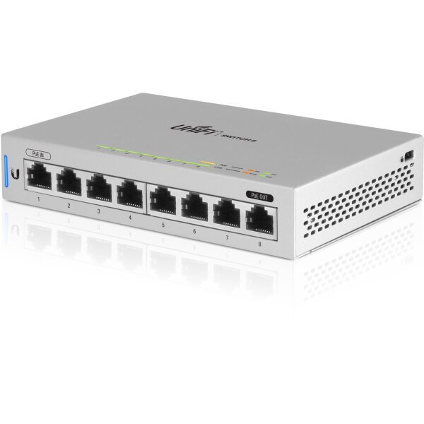 Ubiquiti Switch UniFi 8xRJ45 GBit Managed 1 PoE Passthrough Port, Fanless