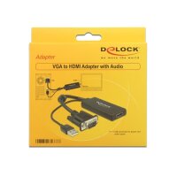 Delock VGA zu HDMI Adapter mit Audio schwarz/black 0,25m...