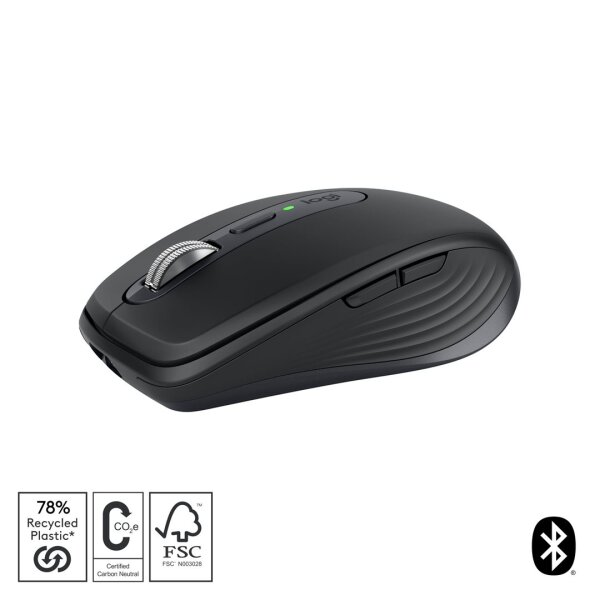 Logitech Mouse MX Anywhere 3S WL BOLT graphite BT  6 Tasten, 500 mAh Lithium-Polymer-Akku